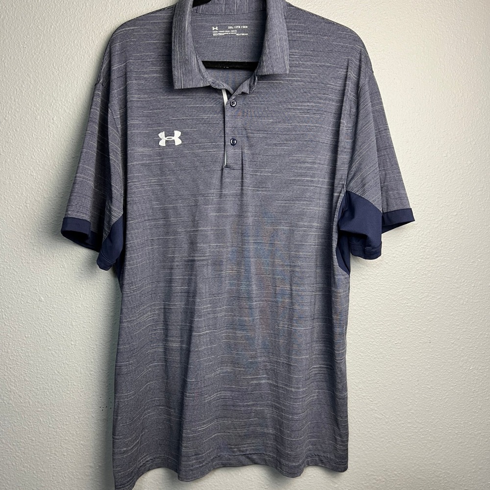Under Armour 2XL HeatGear Loose Fit Performance Golf Polo Shirt Navy Colorblock